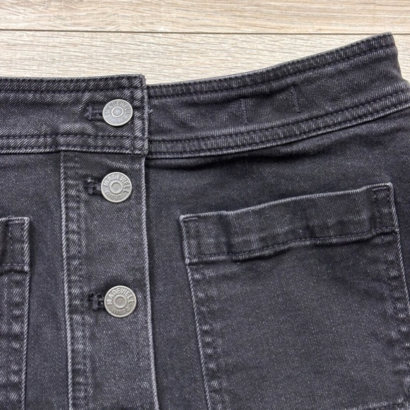 Madewell‎ Black Denim A-Line Mini Skirt Stretch Patch Pocket Women's 6 Small - Picture 4 of 6